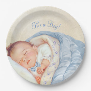 Boys Vintage Baby Shower Paper Plate
