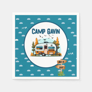 Boys vintage camper outdoor camping birthday  napkin