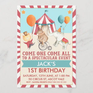 Boys Vintage Circus Birthday Party Invitation