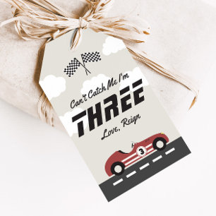 Boys Vintage Red Race Car Birthday Party Favour Gift Tags