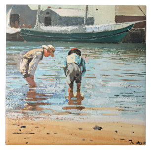 Boys Wading, famous artwork by Winslow Homer Ceramic Tile
