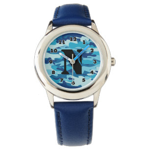 Boy's watch with navy blue camo camouflage pattern