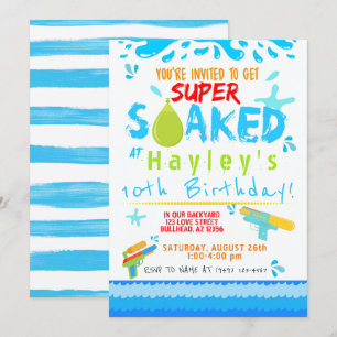 Boys Water Gun Water Balloon Swim Party Birthday Invitation