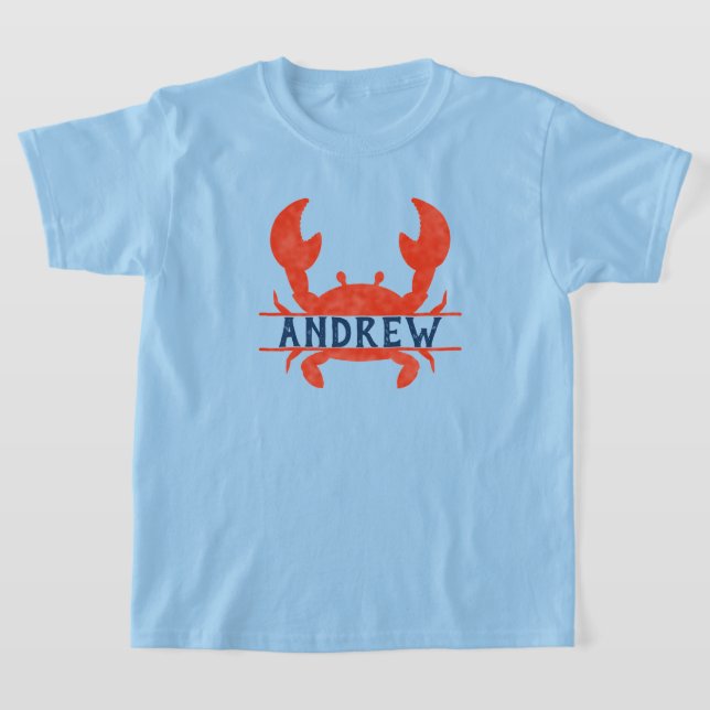 Boys Watercolor Crab Split Name T-Shirt (Laydown)