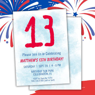 Boys Watercolor Kids Blue 13th Birthday Invitation