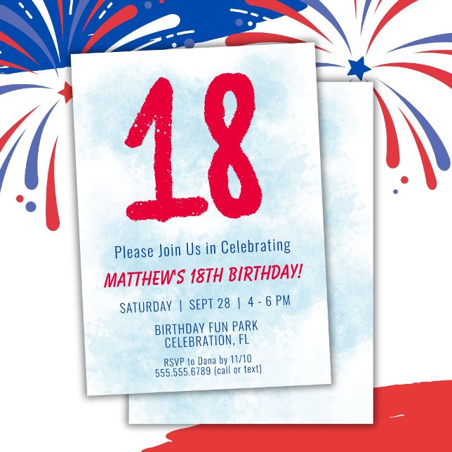 Boys Watercolor Kids Blue 18th Birthday Invitation (Creator Uploaded)