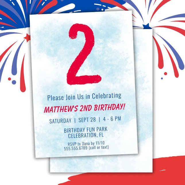 Boys Watercolor Kids Blue 2nd Birthday Invitation (Creator Uploaded)