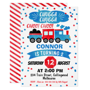 Boys Watercolor Train Birthday Invitation