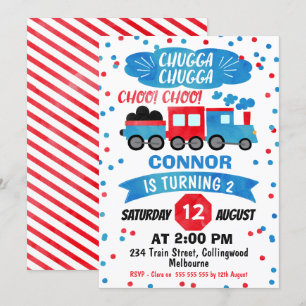 Boys Watercolor Train Birthday Invitation