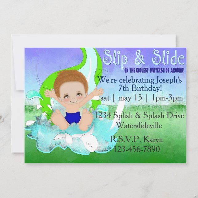 Boys Waterslide Party Invitation (Front)