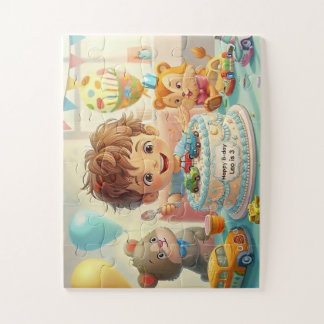 Boy's Whimsical Birthday Party & Cars Jigsaw Puzzle