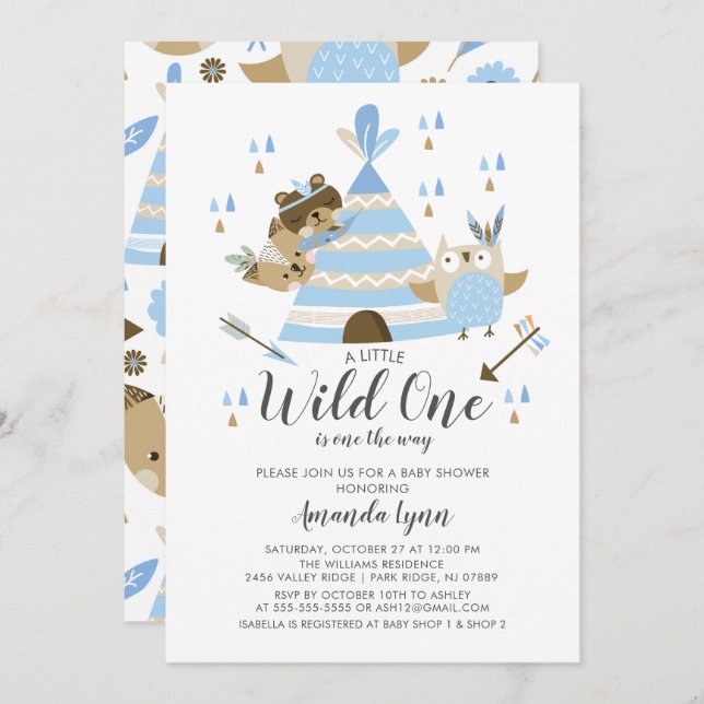 Boys Wild One Baby Shower Invitation (Front/Back)
