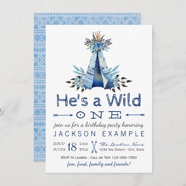 Boys Wild One First Birthday Party Invitations (Front/Back)