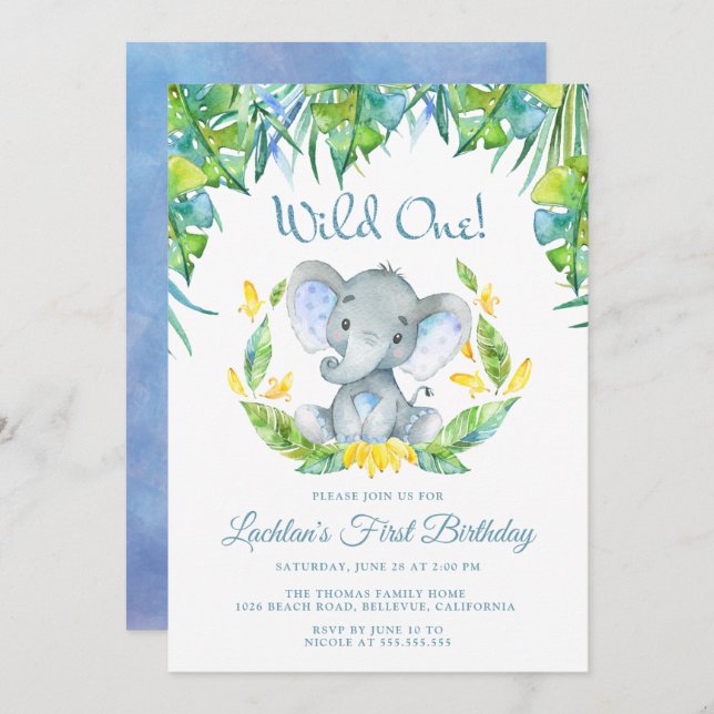 Boys Wild One Safari 1st Birthday Party Invitation (Front/Back)