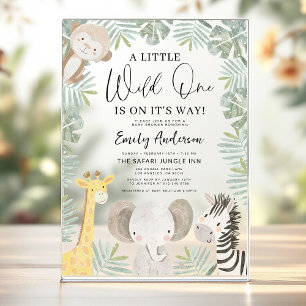 Boys Wild One Safari Animals Baby Shower Acrylic Invitations