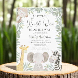 Boys Wild One Safari Animals Baby Shower Invitation