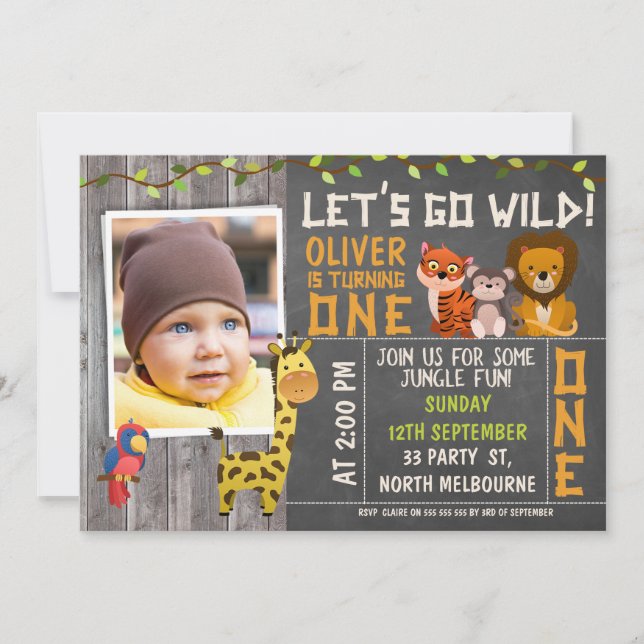 Boys Wild Safari Animals 1st Birthday Invitation (Front)