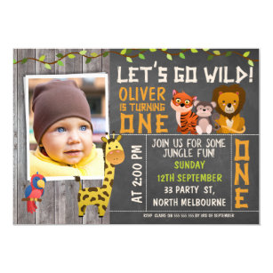 Boys Wild Safari Animals 1st Birthday Invitation