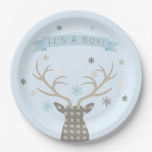 Boys Winter Wonderland Woodland Deer Baby Shower Paper Plate