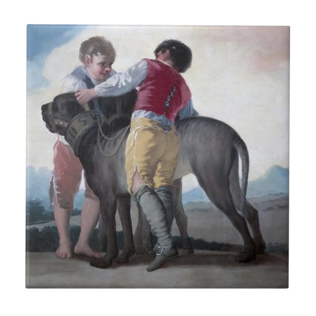 Boys With a Mastiff Dog (by Francisco Goya) Ceramic Tile (Front)