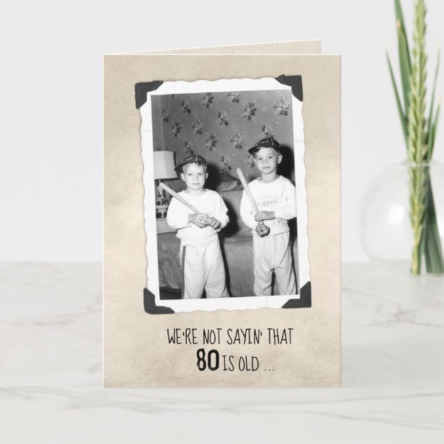 Boys With Baseball Bats 80th Birthday Humour  Card (Front)