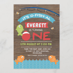 Boy's Wood It's o-fish-al 1st Birthday Invitation