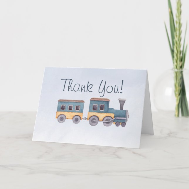 Boy's Wooden Toys Blue Thank You Card (Front)