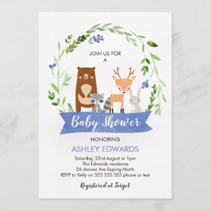 Boys Woodland Animals Baby Shower Invitation