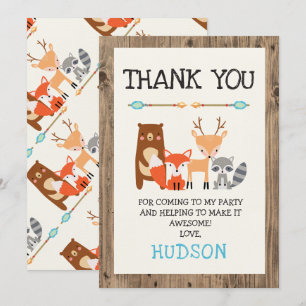 Boy's Woodland Animals Birthday Thank You Card