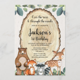 Boys woodland animals first 1st birthday party invitation