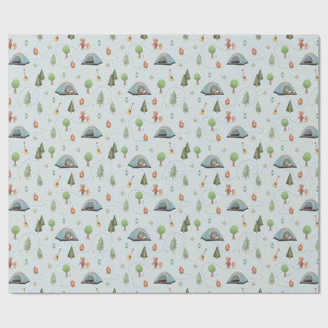 Boys Woodland Bears Forest Camping Birthday Wrapping Paper (Flat)