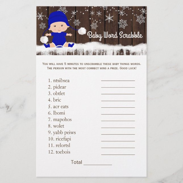 Boys Word Scramble Nursery Rhyme Baby Shower Games Flyer (Front)