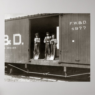 Boys Working on Railroad Car, 1910. Vintage Photo Poster