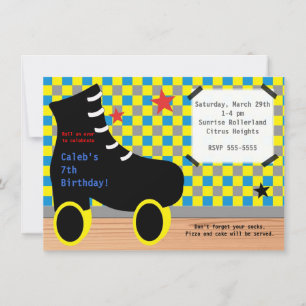 Boys Yellow Blue Skating Skate Party Invitation