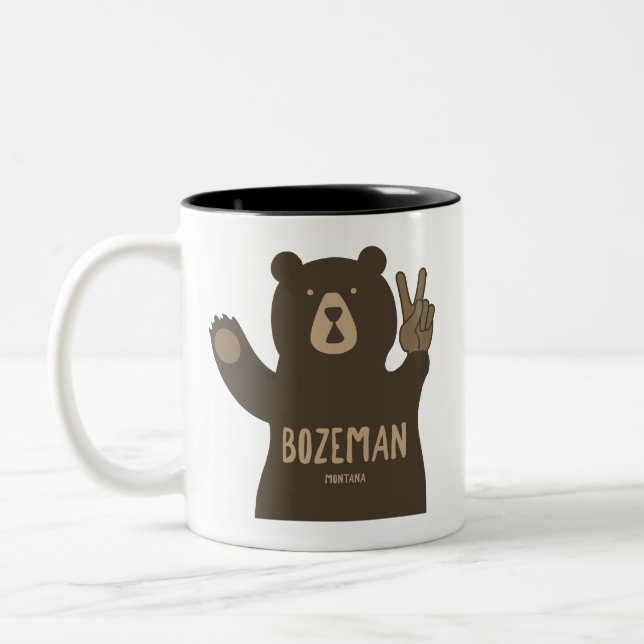 Bozeman Montana Peace Bear Two-Tone Coffee Mug (Left)