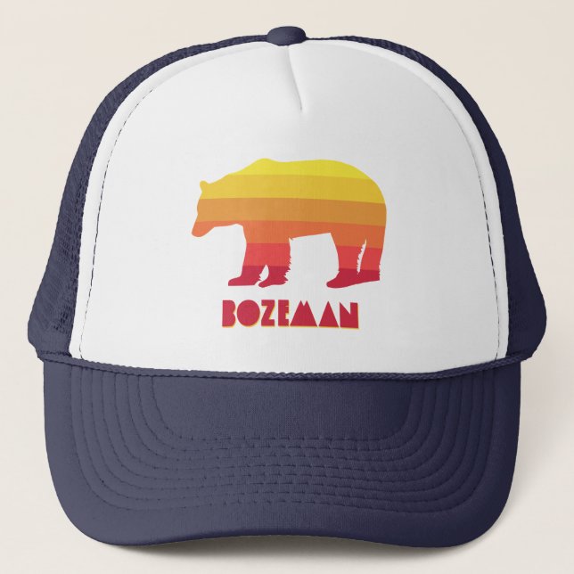 Bozeman Montana Rainbow Bear Trucker Hat (Front)
