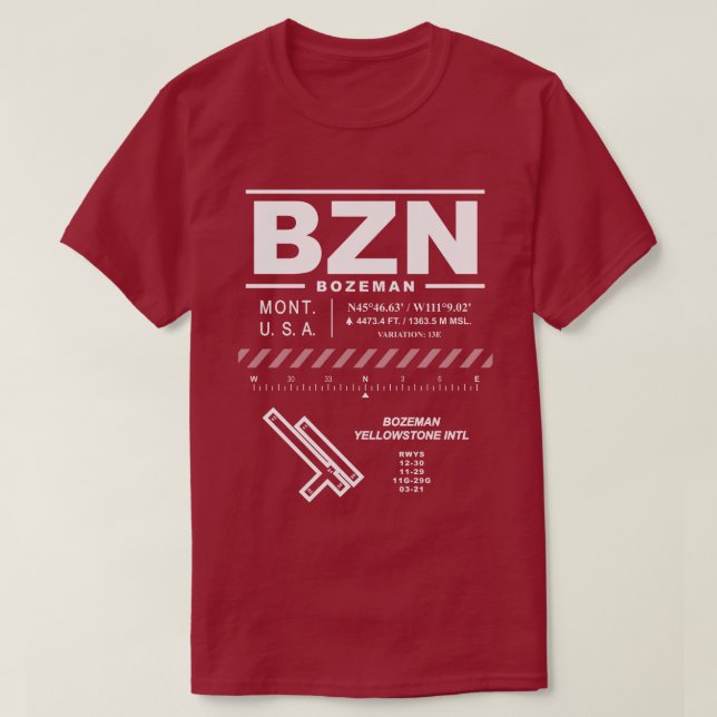 Bozeman Yellowstone International Airport BZN T-Shirt (Design Front)