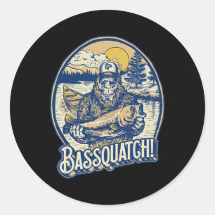 Bquatch! B Fisherman Sasquatch Funny Bigfoot Fishi Classic Round Sticker