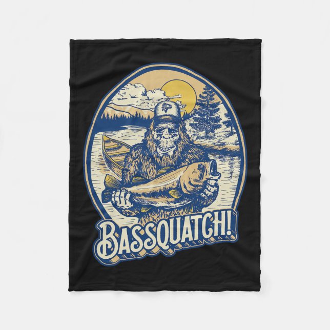 Bquatch! B Fisherman Sasquatch Funny Bigfoot Fishi Fleece Blanket (Front)