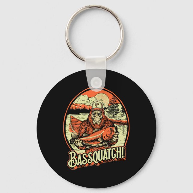 Bquatch! B Fisherman Sasquatch Funny Bigfoot Fishi Key Ring (Front)