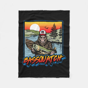 Bquatch! Funny B Fishing Sasquatch Retro 80s Fishe Fleece Blanket