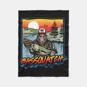 Bquatch! Funny B Fishing Sasquatch Retro 80s Fishe Fleece Blanket