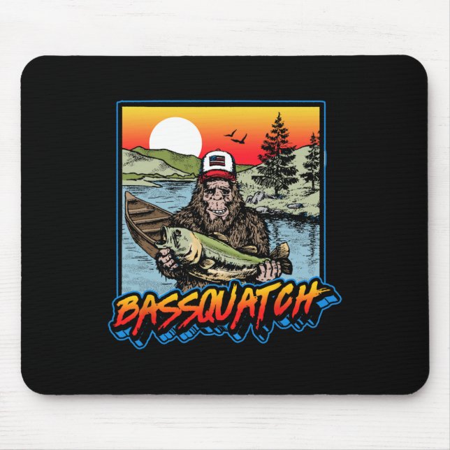 Bquatch! Funny B Fishing Sasquatch Retro 80s Fishe Mouse Pad (Front)