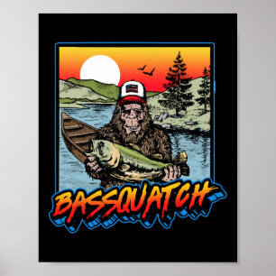 Bquatch! Funny B Fishing Sasquatch Retro 80s Fishe Poster