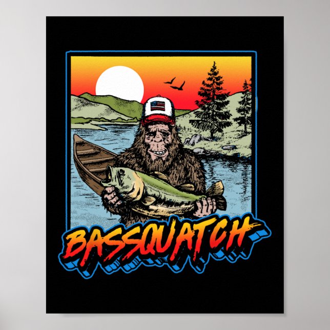 Bquatch! Funny B Fishing Sasquatch Retro 80s Fishe Poster (Front)