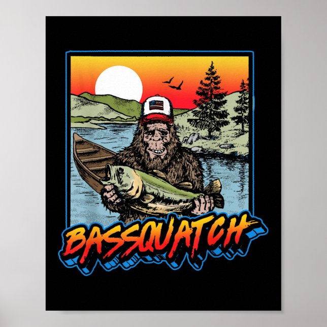 Bquatch! Funny B Fishing Sasquatch Retro 80s Fishe Poster (Front)