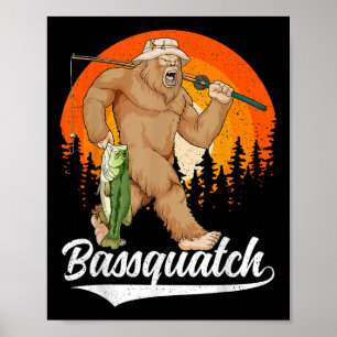 Bquatch Funny Bigfoot Fishing Outdoor Retro B Fish Poster