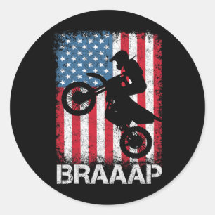 Braaap Vintage Usa American Flag Tee Motocross Dir Classic Round Sticker