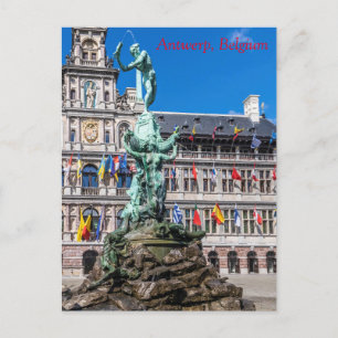 Brabo's monument and Stadhuis Antwerp Postcard