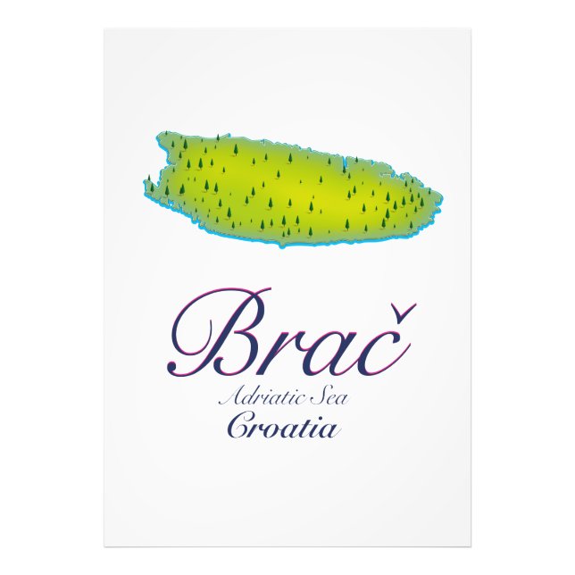 Brač Adriatic Sea, Croatia map Photo Print (Front)